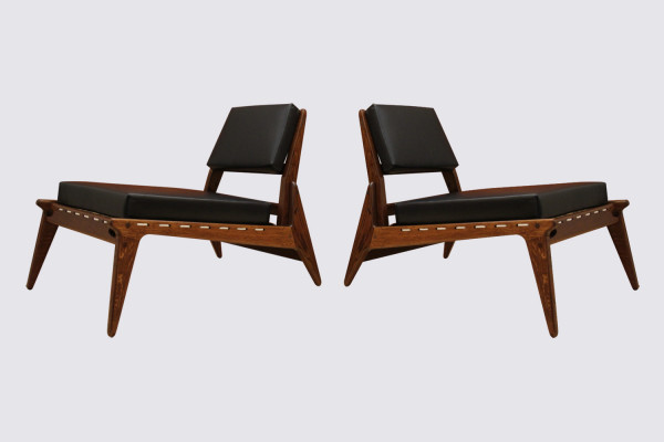 Set of 2 leather Hunting Chairs by Heinz Heger for PGH Erzgebirge Arts & Crafts Annaberg Buchholz