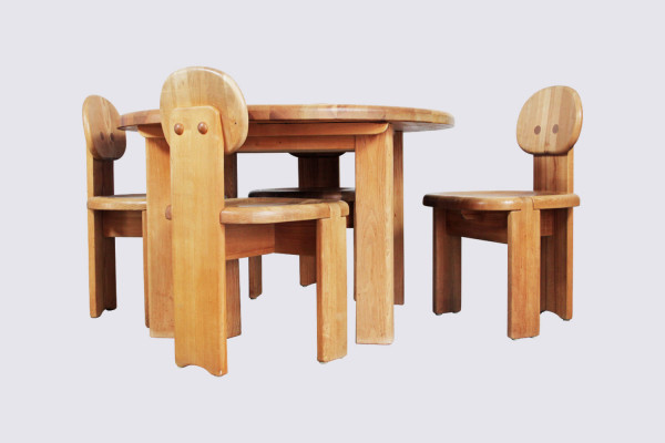 Brutalist dining set made of elm wood
