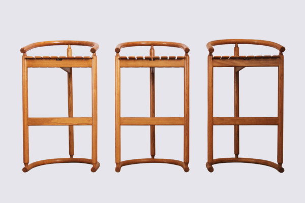 Organically shaped oak bar stools from Allmilmö