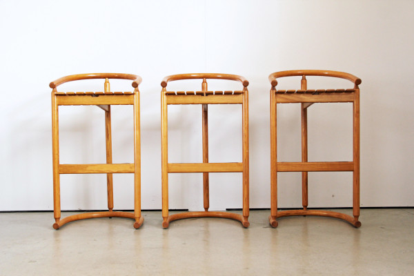 Organically shaped oak bar stools from Allmilmö