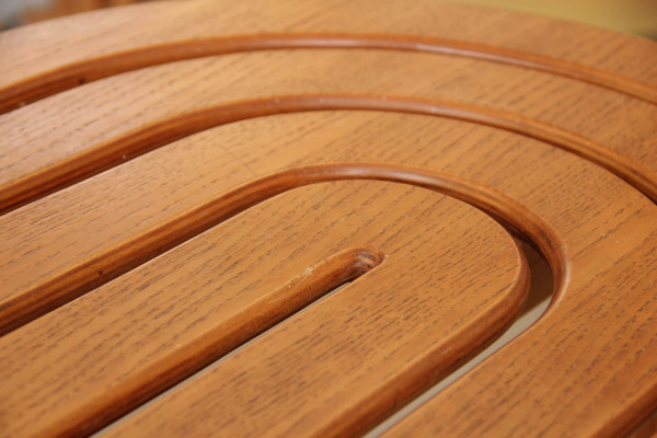 Organically shaped oak bar stools from Allmilmö