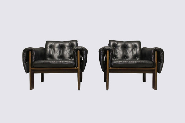 1 pair of brazilian style leather armchairs